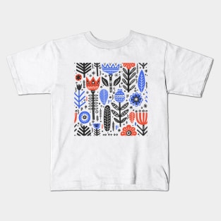 Slavic Folk Pattern with Flowers and Leaves Kids T-Shirt